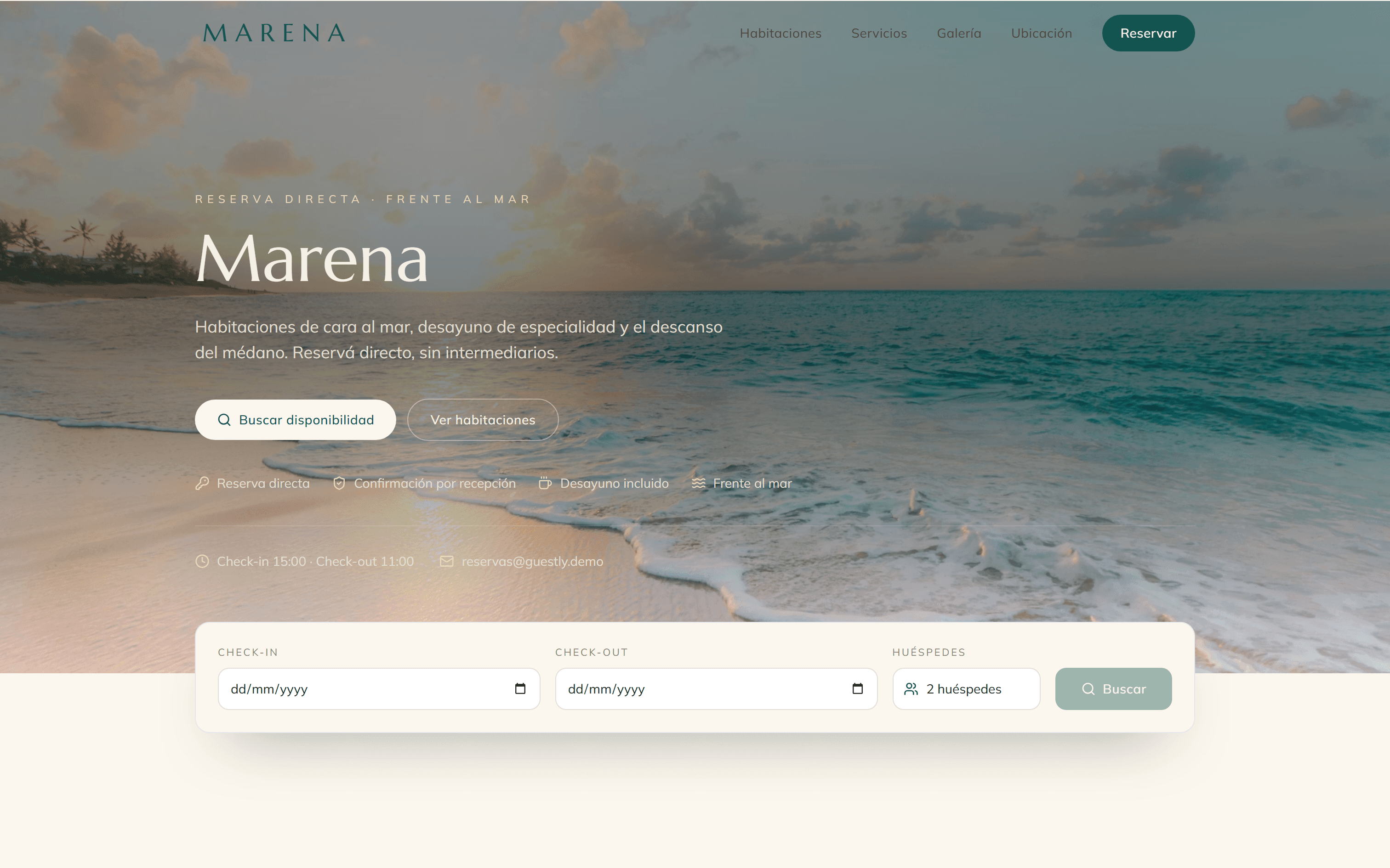 Web de reservas — inicio del hotel