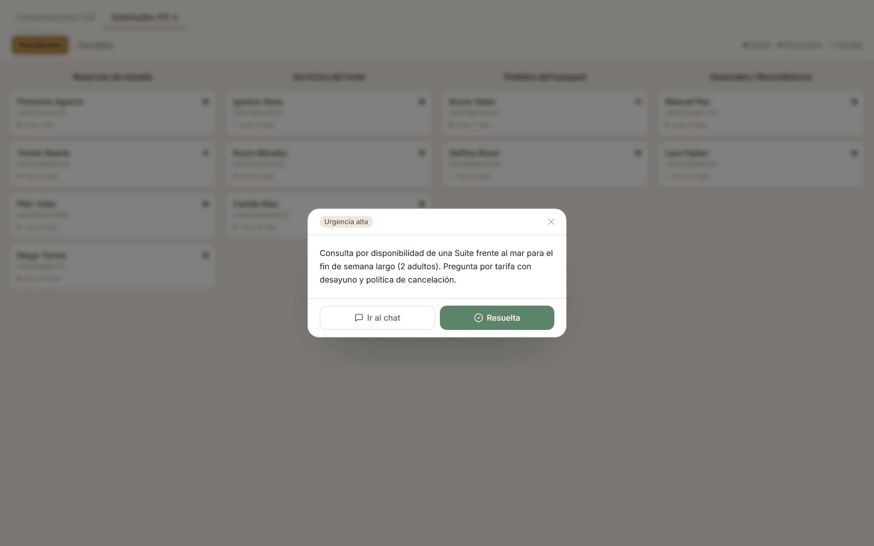 Guestly Inbox — detalle de la solicitud con acciones